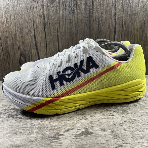 HOKA One One Unisex Rocket X Running Shoes White/Yellow Size 11.5 1113532 WEPR - Picture 4 of 10